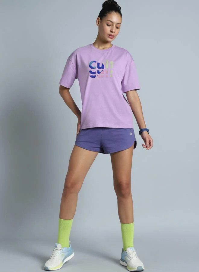 Cult Women Purple Brand Print Oversized T-Shirt